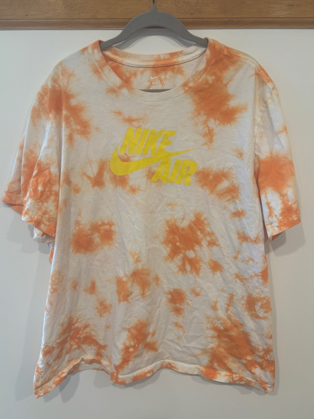 The Nike Tee 100% Cotton White & Orange Tie-Dye with Yellow Logo